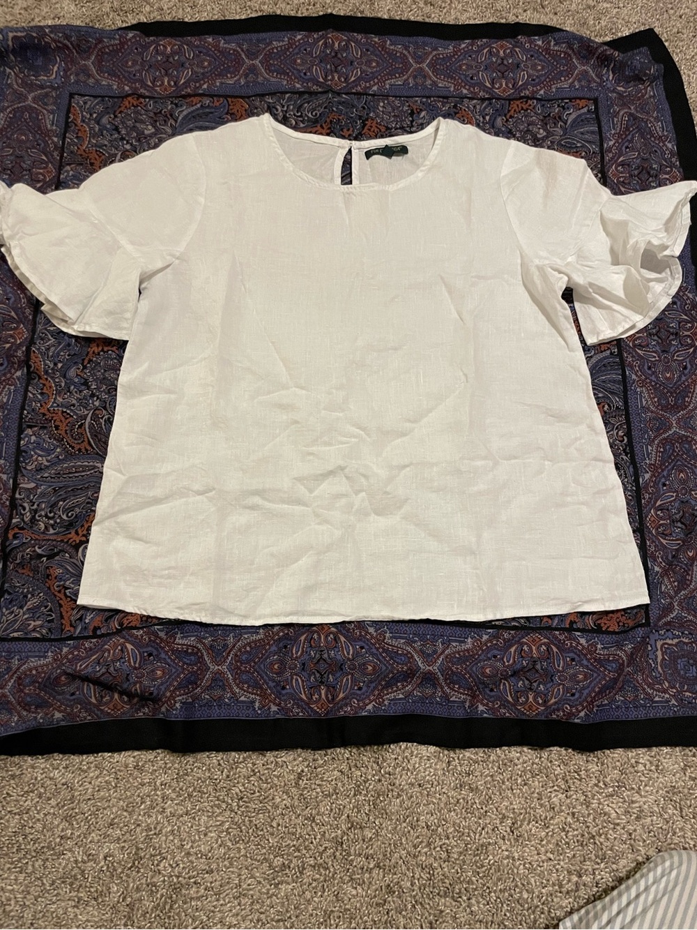 Classic White Ruffle Sleeve linen Women's Top